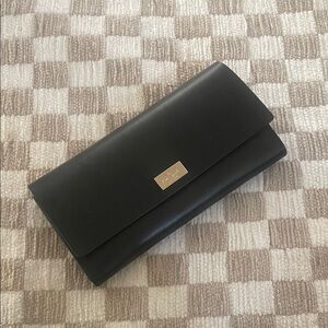 Kate Spade Black Leather Clutch with Gold Plaque
